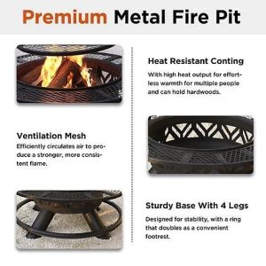 Red Mountain Valley 47 in. Wood-Burning Fire Pit with Adjustable BBQ Grate, Geometric - Image 3
