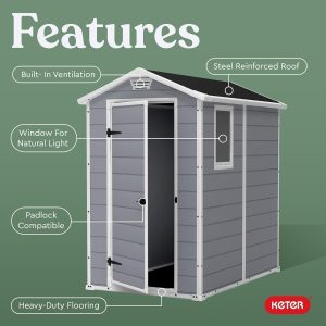 Keter Manor 4×6 Resin Outdoor Storage Shed Kit-Perfect to Store Patio Furniture, Garden Tools Bike Accessories, Beach Chairs and Lawn Mower, Grey & White - Image 3